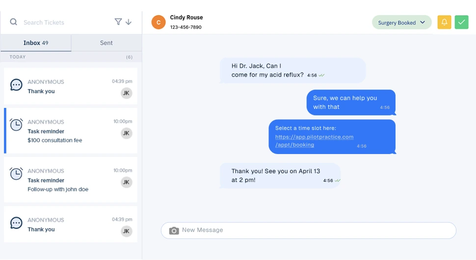 KloudMD two-way messaging thread booking a visit