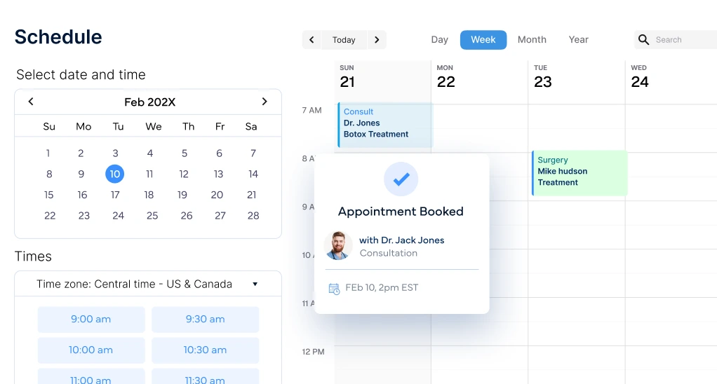 KloudMD online booking calendar with a booked appointment