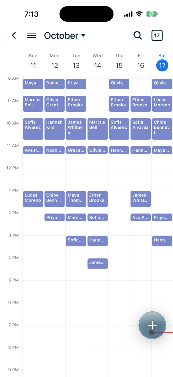 KloudMD app week calendar filled with patient appointments